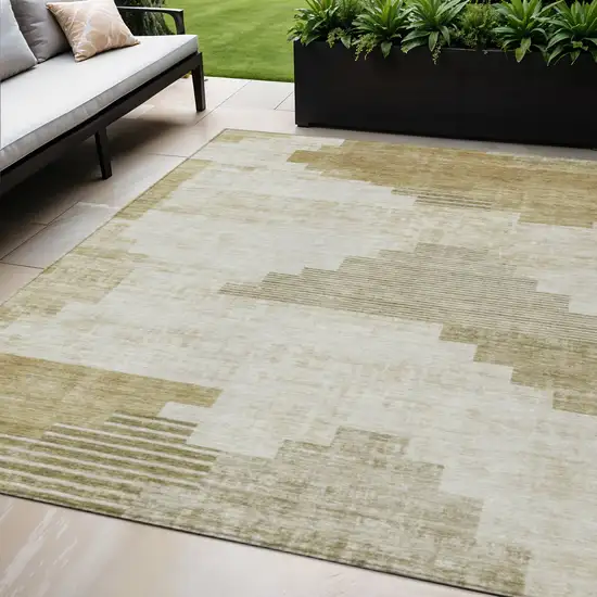 Beige Ivory And Tan Geometric Washable Indoor Outdoor Area Rug Photo 2