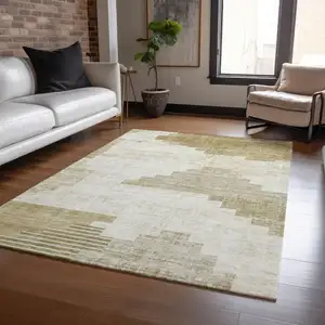 Photo of Beige Ivory And Tan Geometric Washable Indoor Outdoor Area Rug