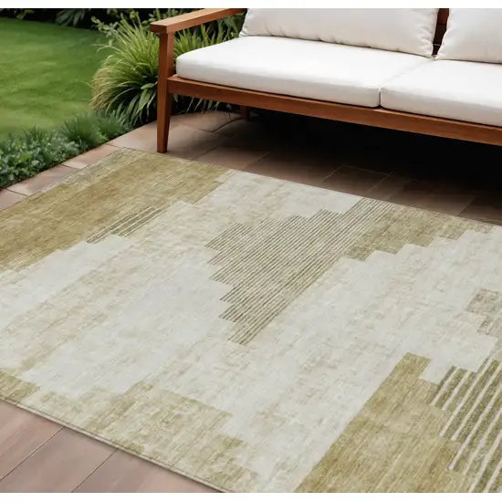 Beige Ivory And Tan Geometric Washable Indoor Outdoor Area Rug Photo 2