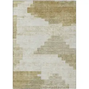 Photo of Beige Ivory And Tan Geometric Washable Indoor Outdoor Area Rug