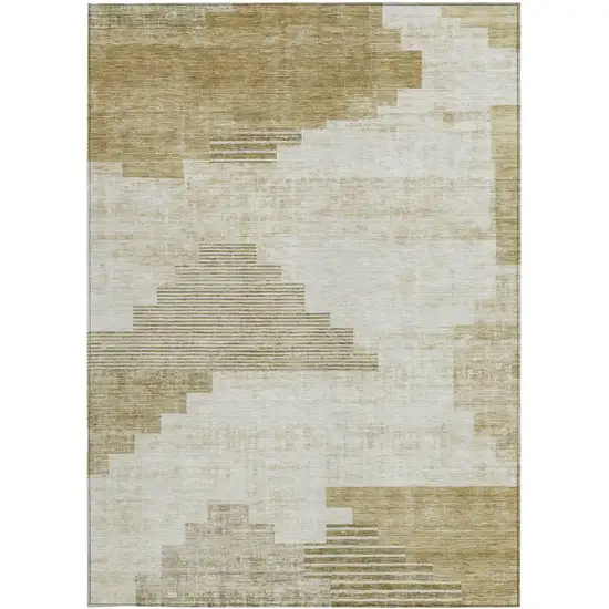 Beige Ivory And Tan Geometric Washable Indoor Outdoor Area Rug Photo 4