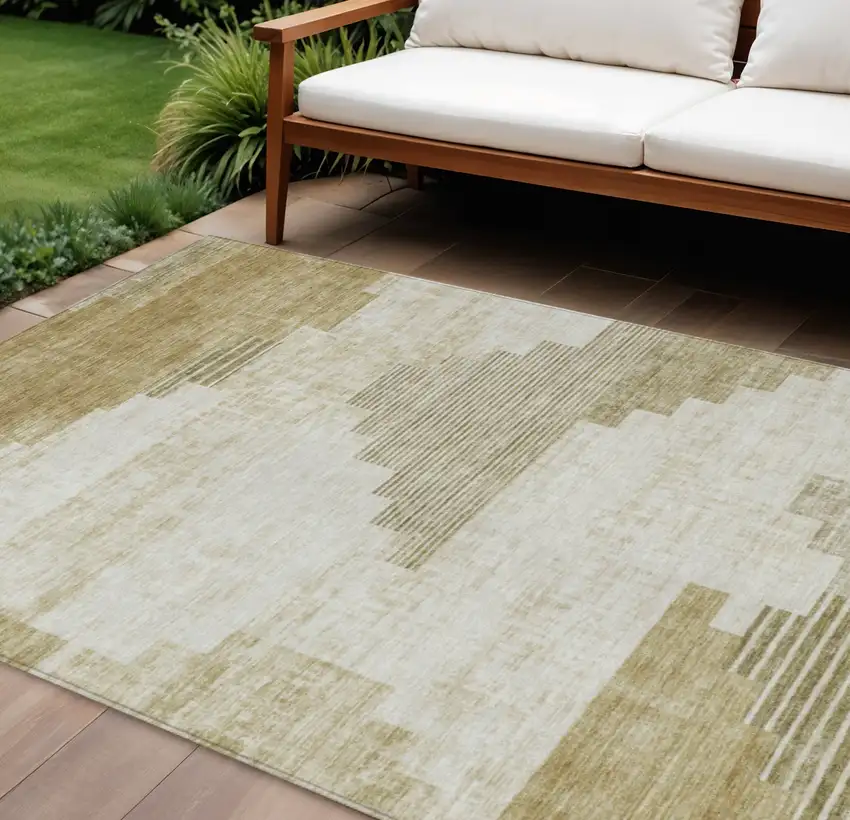 Beige Ivory And Tan Geometric Washable Indoor Outdoor Area Rug Photo 2