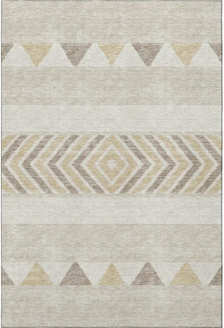 Beige Ivory And Tan Southwestern Washable Area Rug With UV Protection Photo 3