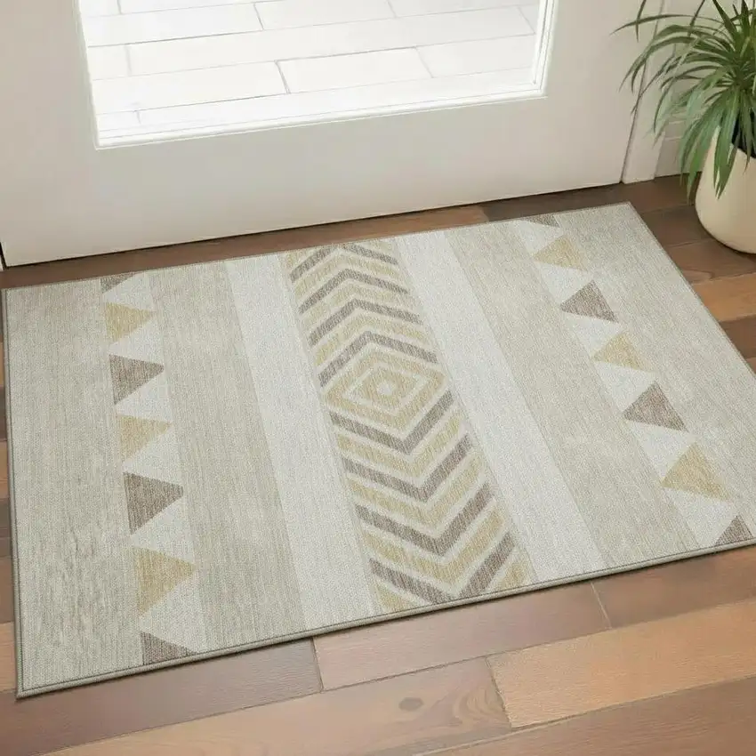 Beige Ivory And Tan Southwestern Washable Area Rug With UV Protection Photo 2
