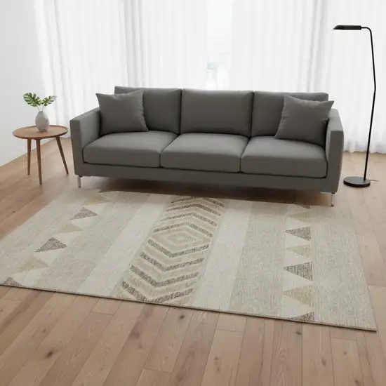 Beige Ivory And Tan Southwestern Washable Area Rug With UV Protection Photo 2