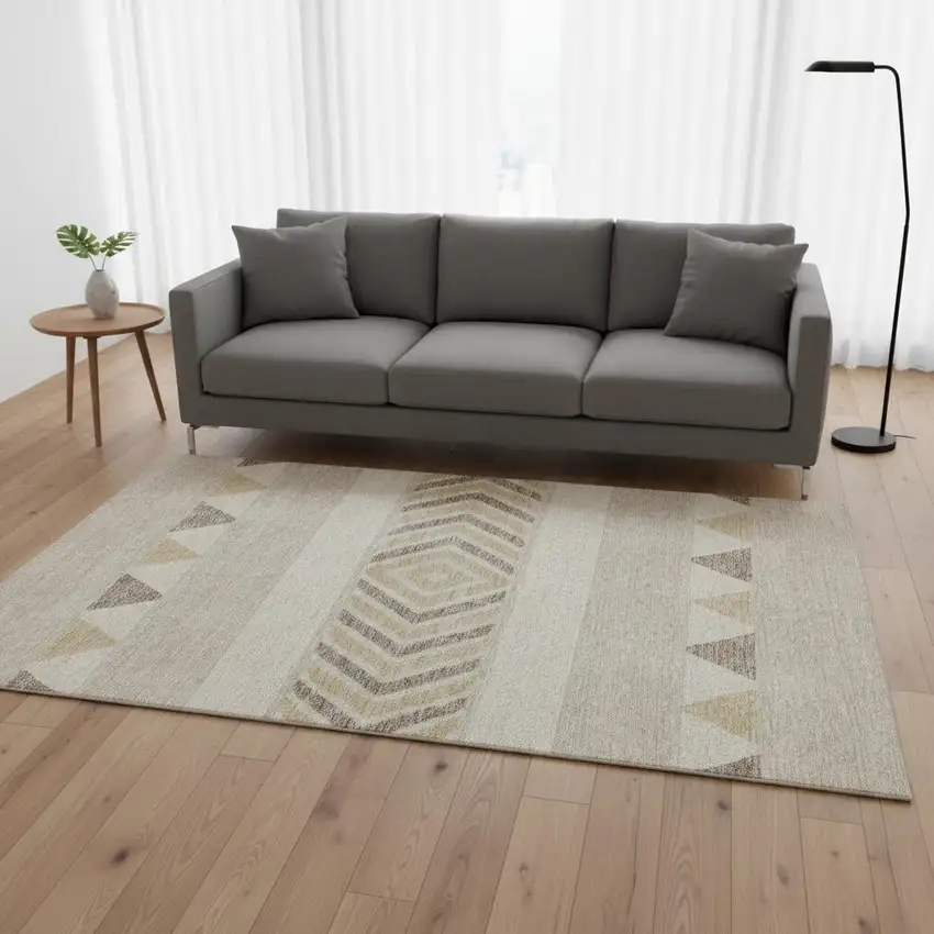 Beige Ivory And Tan Southwestern Washable Area Rug With UV Protection Photo 2