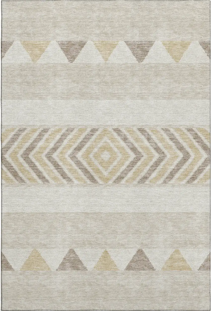 Beige Ivory And Tan Southwestern Washable Area Rug With UV Protection Photo 1