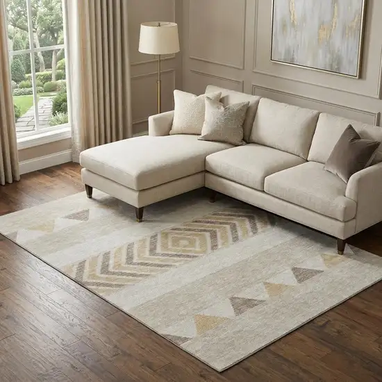 Beige Ivory And Tan Southwestern Washable Area Rug With UV Protection Photo 1