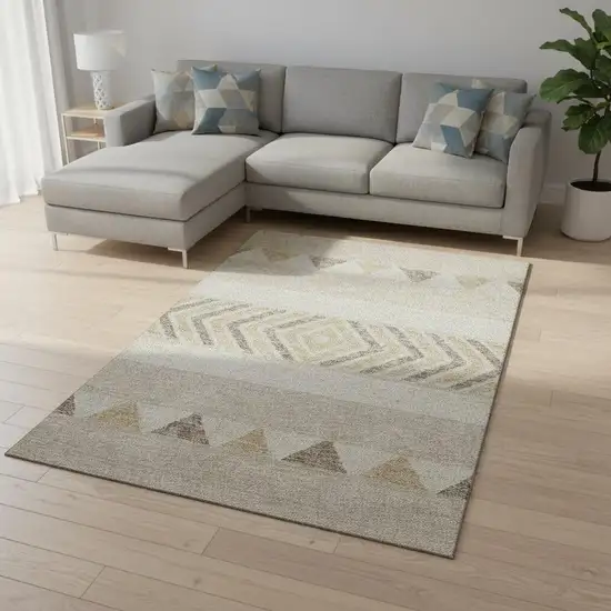 Beige Ivory And Tan Southwestern Washable Area Rug With UV Protection Photo 2