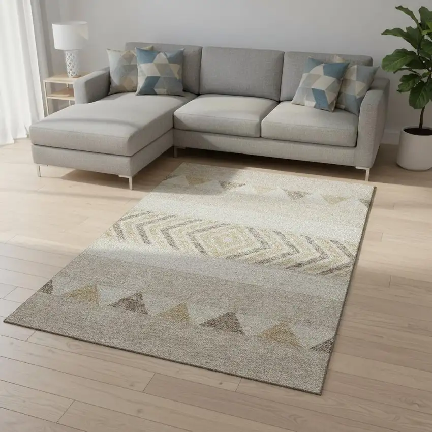 Beige Ivory And Tan Southwestern Washable Area Rug With UV Protection Photo 2