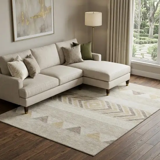 Beige Ivory And Tan Southwestern Washable Area Rug With UV Protection Photo 1