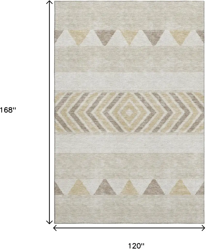Beige Ivory And Tan Southwestern Washable Area Rug With UV Protection Photo 9