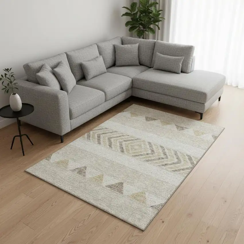 Beige Ivory And Tan Southwestern Washable Area Rug With UV Protection Photo 2