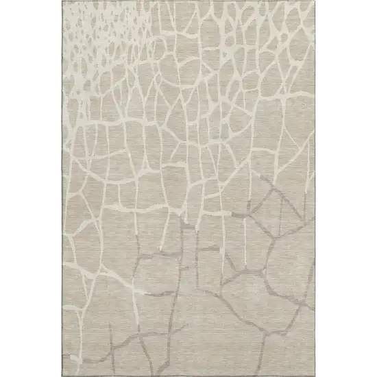 Beige Ivory And Taupe Abstract Geometric Washable Area Rug With UV Protection Photo 6