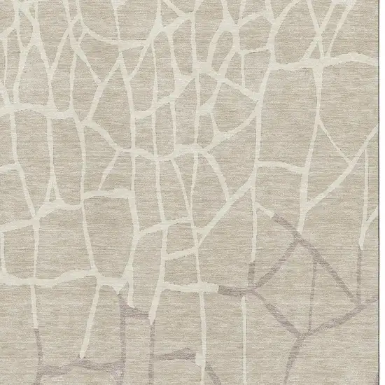 Beige Ivory And Taupe Abstract Geometric Washable Area Rug With UV Protection Photo 3