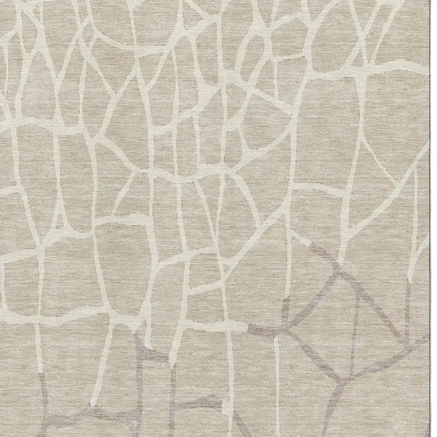 Beige Ivory And Taupe Abstract Geometric Washable Area Rug With UV Protection Photo 3