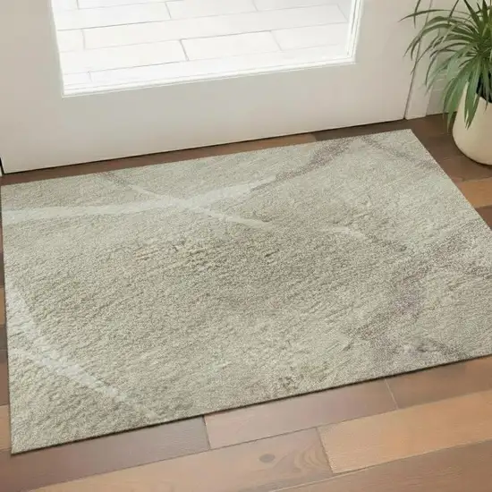 Beige Ivory And Taupe Abstract Geometric Washable Area Rug With UV Protection Photo 2