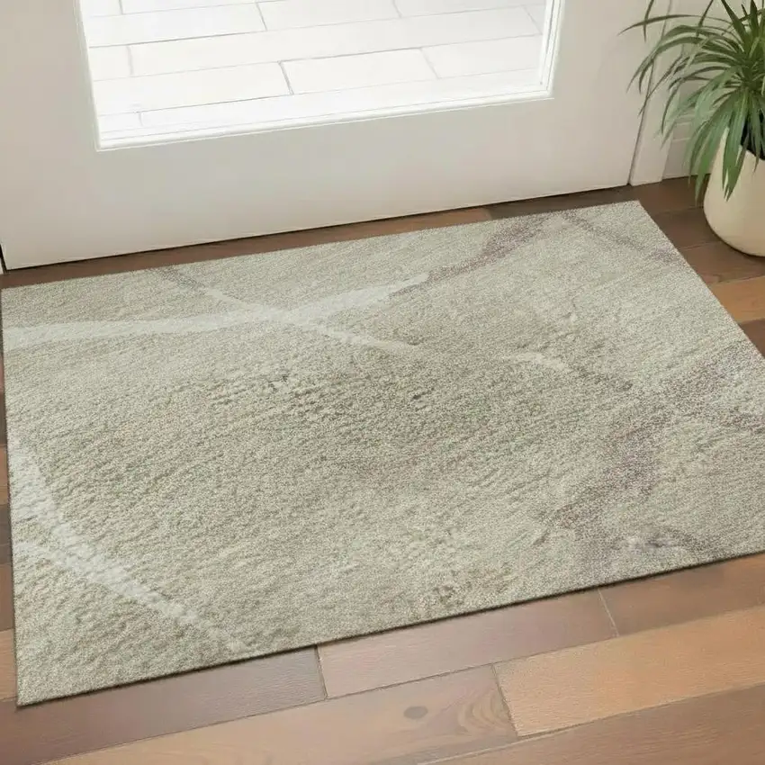 Beige Ivory And Taupe Abstract Geometric Washable Area Rug With UV Protection Photo 2