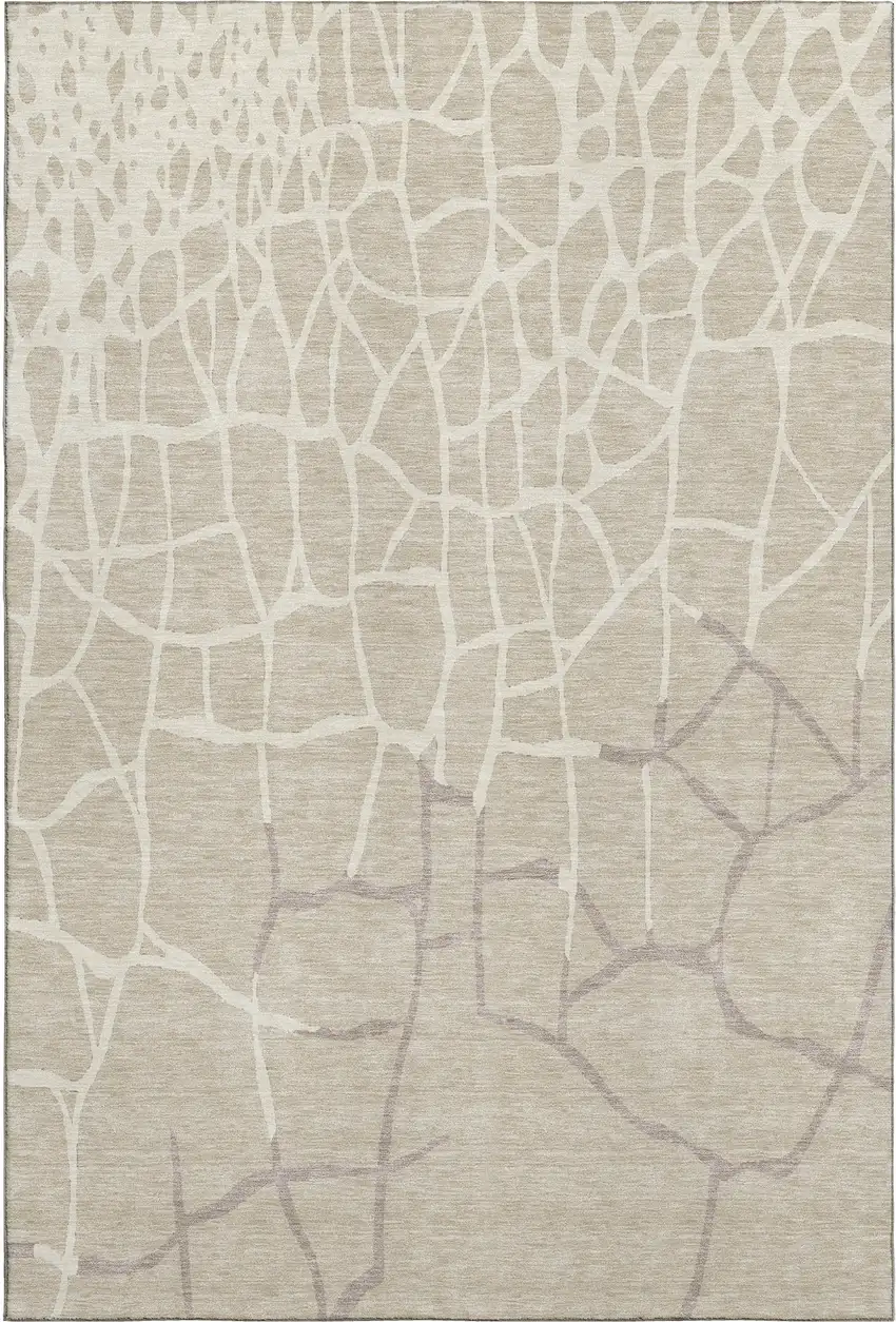 Beige Ivory And Taupe Abstract Geometric Washable Area Rug With UV Protection Photo 6