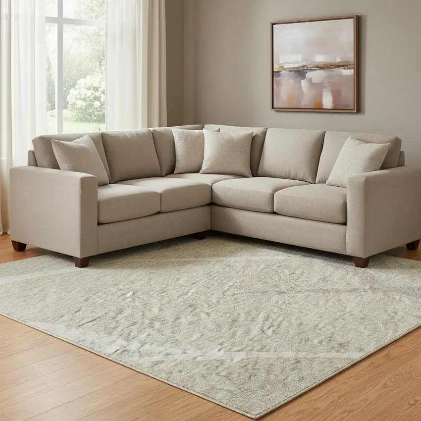 Beige Ivory And Taupe Abstract Geometric Washable Area Rug With UV Protection Photo 2