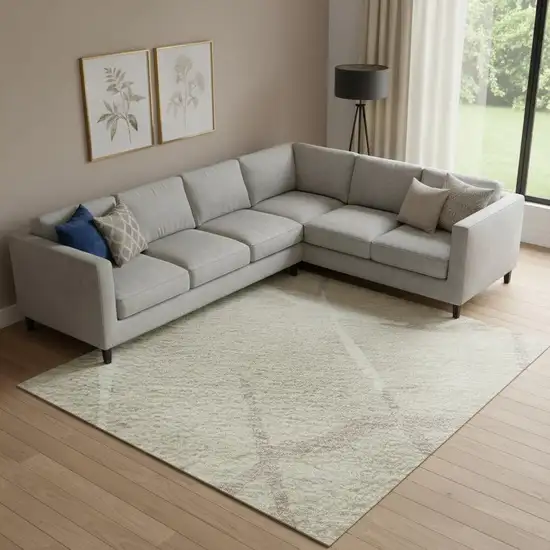 Beige Ivory And Taupe Abstract Geometric Washable Area Rug With UV Protection Photo 2