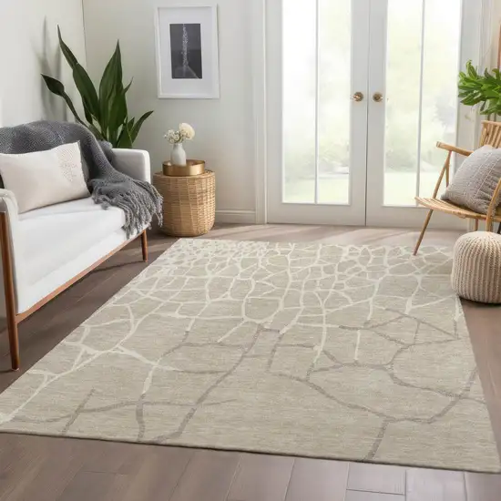 Beige Ivory And Taupe Abstract Geometric Washable Area Rug With UV Protection Photo 5