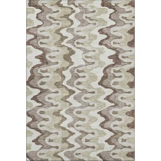 Beige Ivory And Taupe Abstract Washable Area Rug With UV Protection Photo 1
