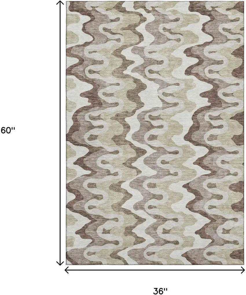 Beige Ivory And Taupe Abstract Washable Area Rug With UV Protection Photo 3