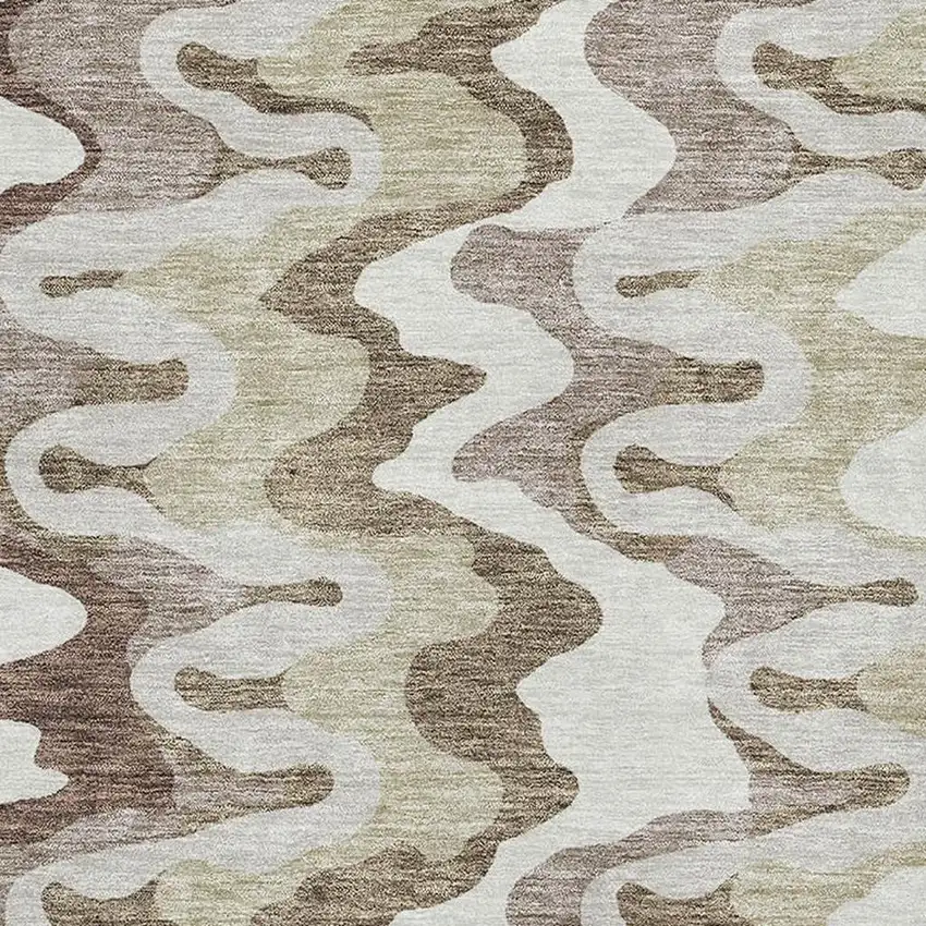 Beige Ivory And Taupe Abstract Washable Area Rug With UV Protection Photo 3