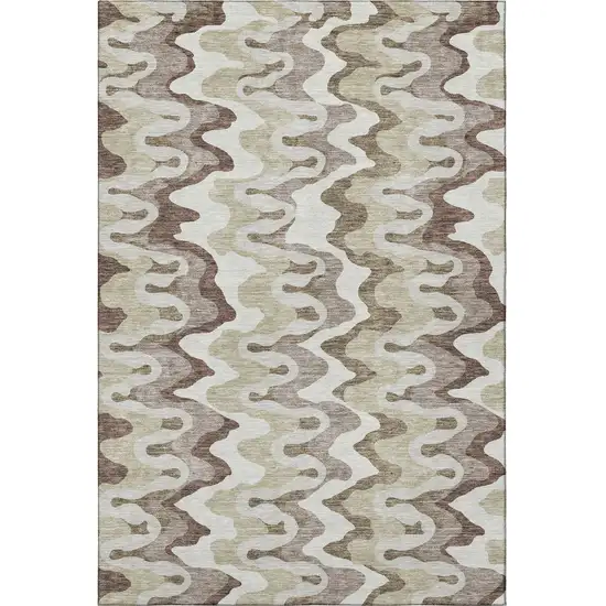 Beige Ivory And Taupe Abstract Washable Area Rug With UV Protection Photo 4