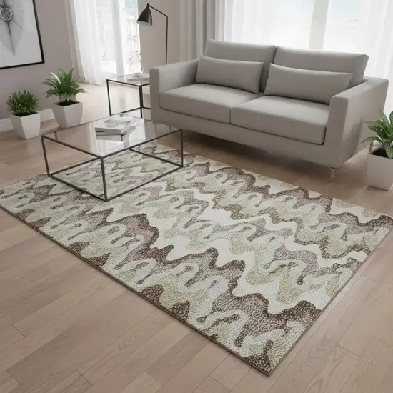 Beige Ivory And Taupe Abstract Washable Area Rug With UV Protection Photo 2