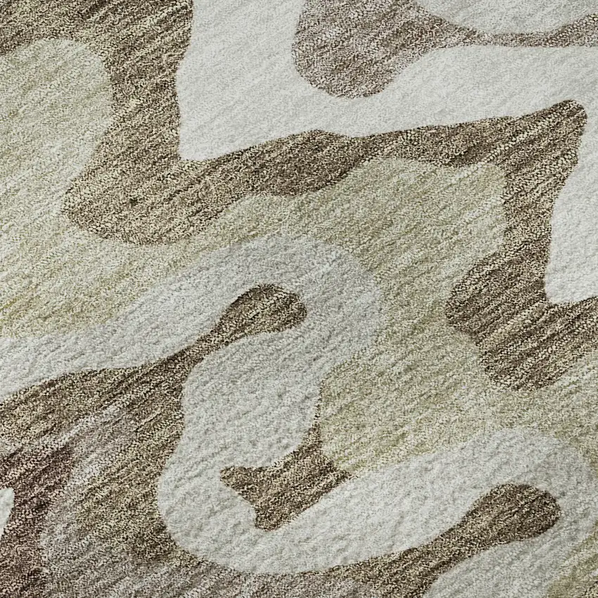 Beige Ivory And Taupe Abstract Washable Area Rug With UV Protection Photo 9
