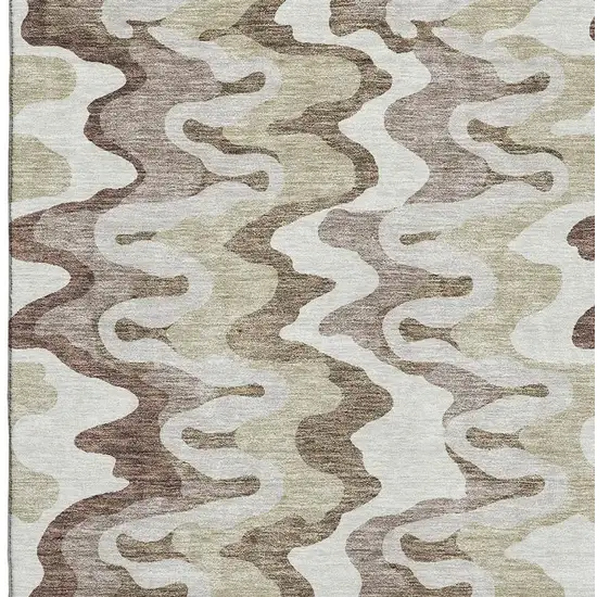Beige Ivory And Taupe Abstract Washable Area Rug With UV Protection Photo 3