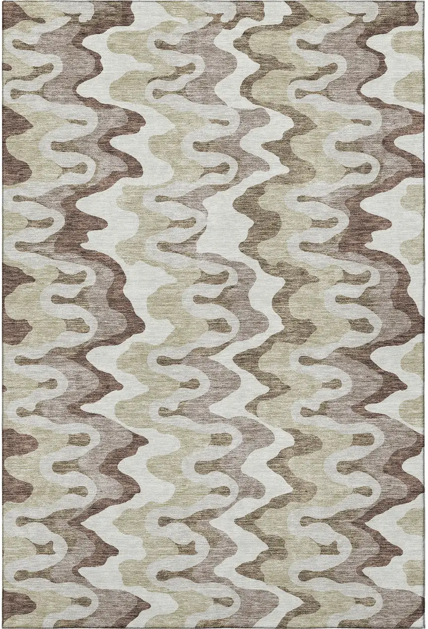 Beige Ivory And Taupe Abstract Washable Area Rug With UV Protection Photo 3