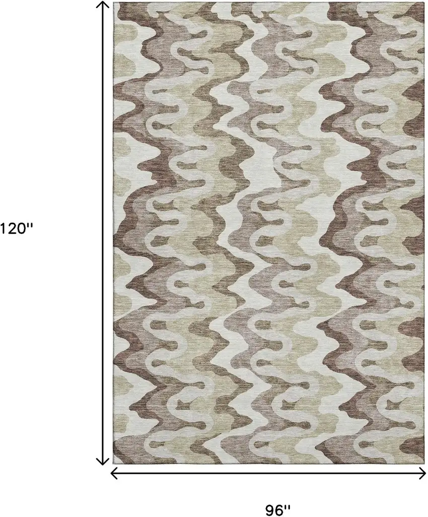 Beige Ivory And Taupe Abstract Washable Area Rug With UV Protection Photo 3