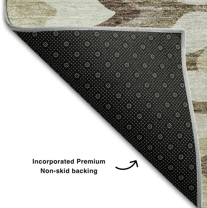 Beige Ivory And Taupe Abstract Washable Area Rug With UV Protection Photo 6