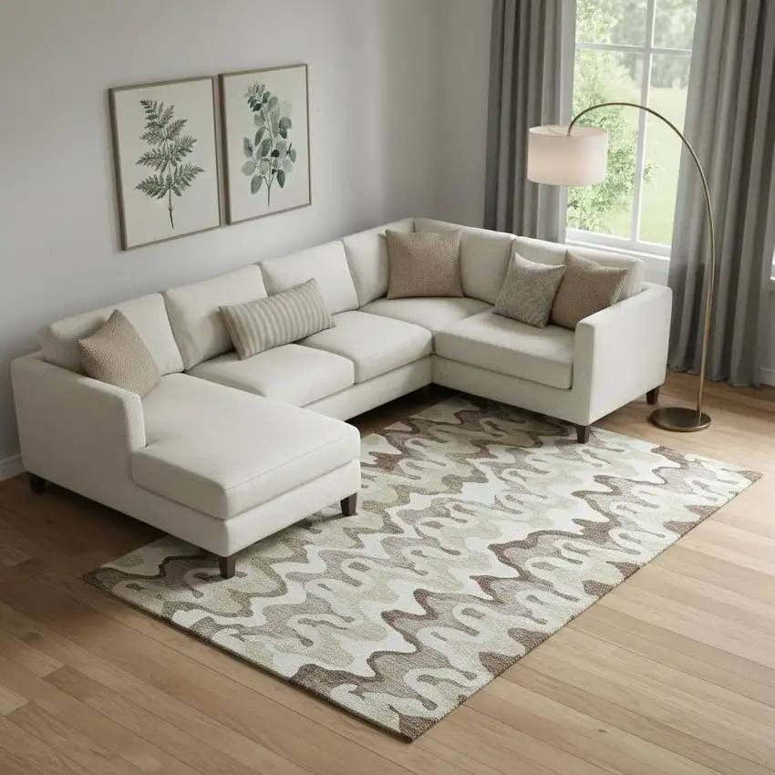 Beige Ivory And Taupe Abstract Washable Area Rug With UV Protection Photo 1