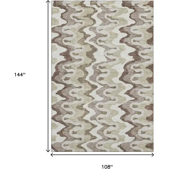 Beige Ivory And Taupe Abstract Washable Area Rug With UV Protection Photo 3