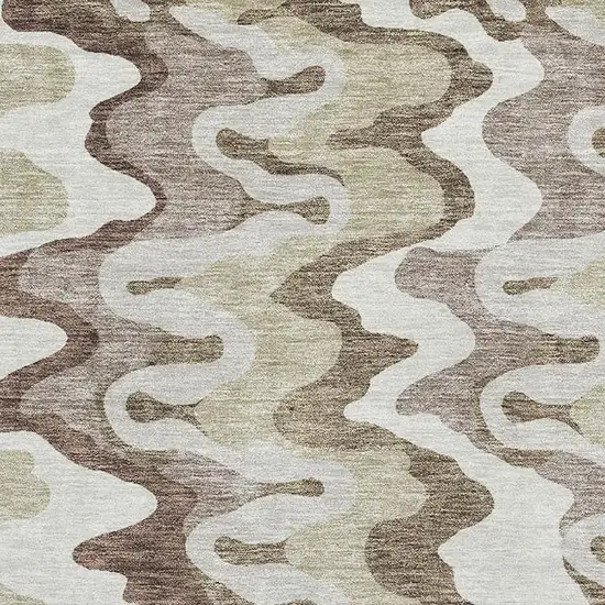 Beige Ivory And Taupe Abstract Washable Area Rug With UV Protection Photo 3