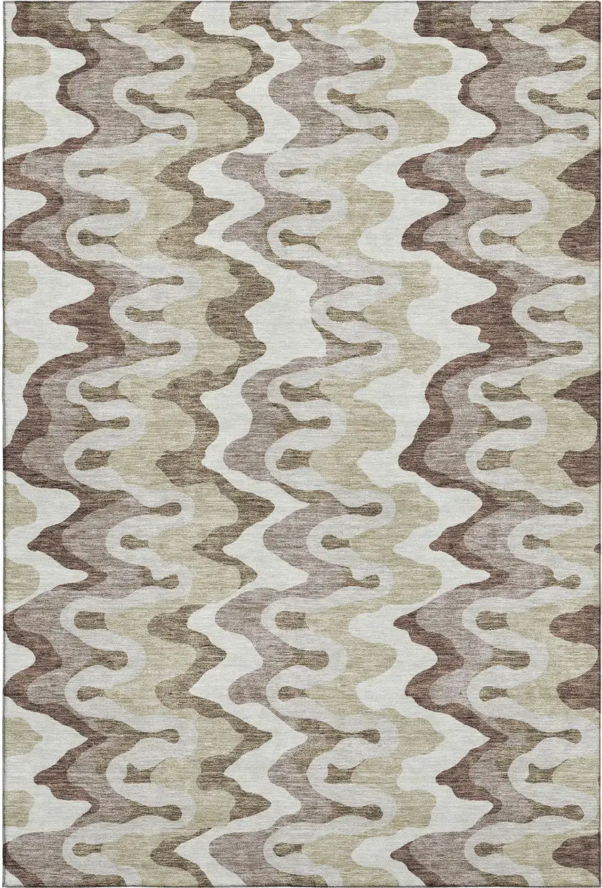 Beige Ivory And Taupe Abstract Washable Area Rug With UV Protection Photo 1