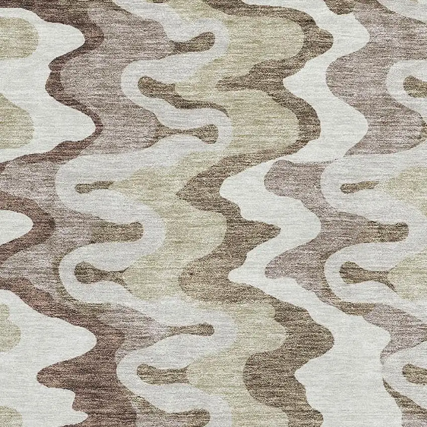 Beige Ivory And Taupe Abstract Washable Area Rug With UV Protection Photo 3