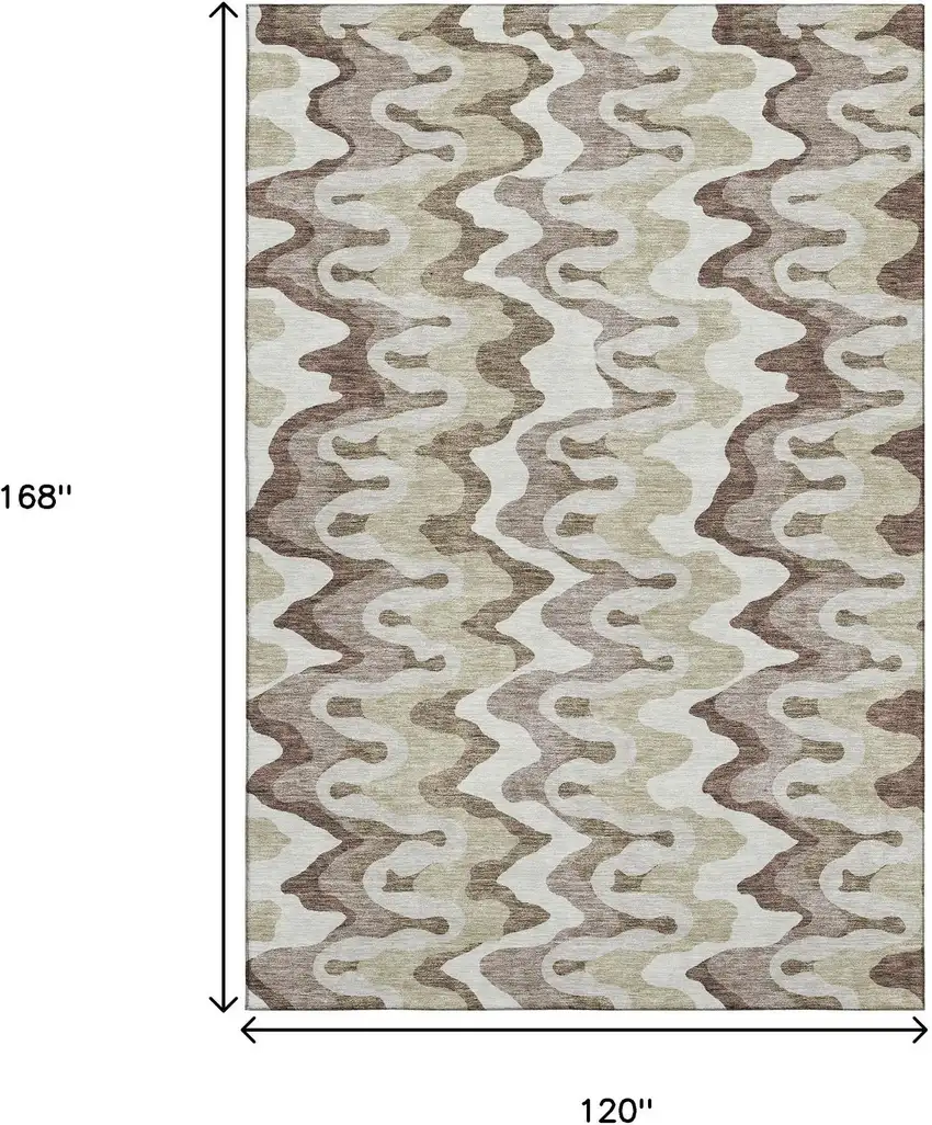 Beige Ivory And Taupe Abstract Washable Area Rug With UV Protection Photo 3