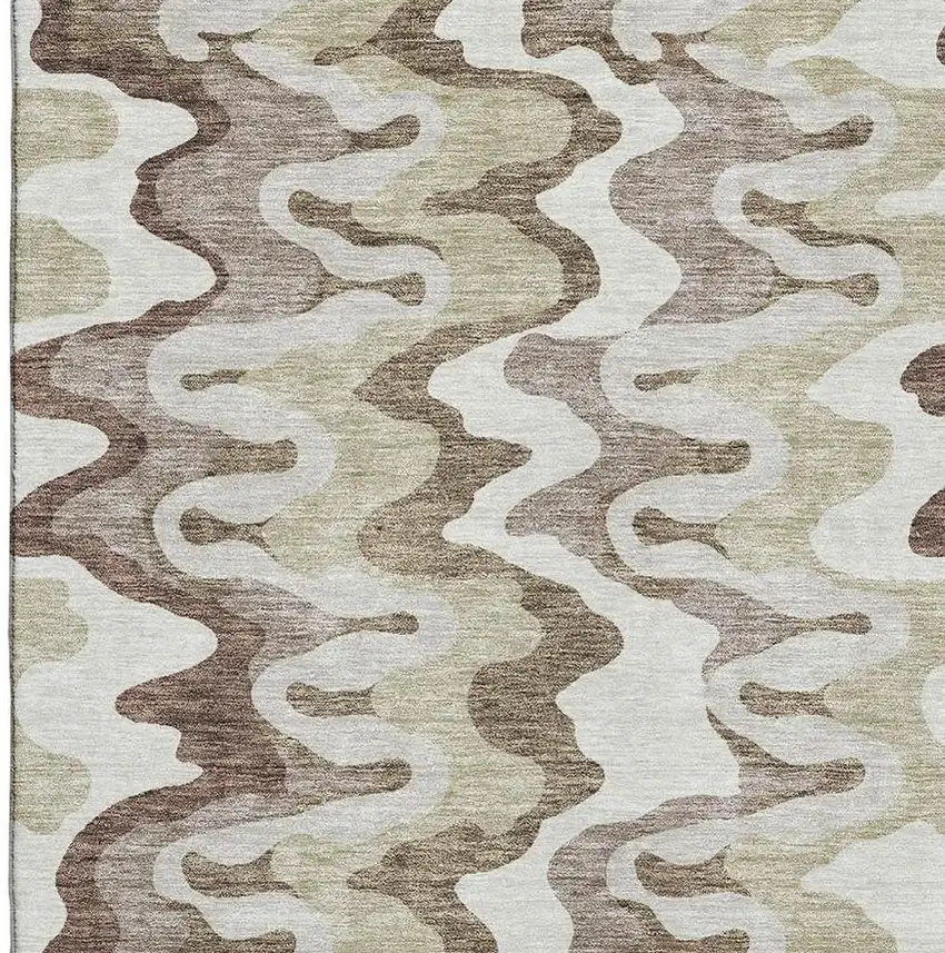 Beige Ivory And Taupe Abstract Washable Area Rug With UV Protection Photo 4