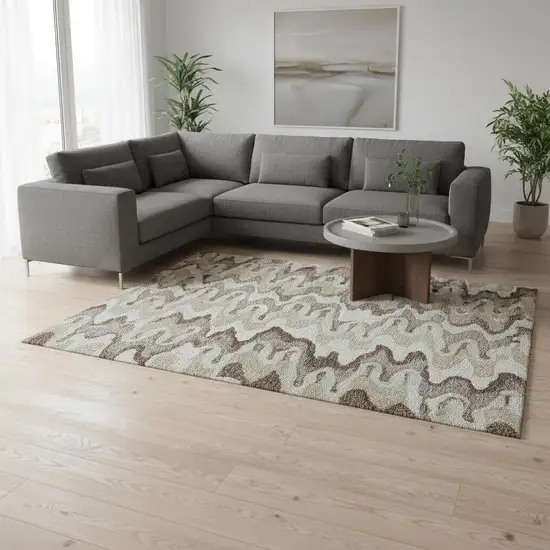 Beige Ivory And Taupe Abstract Washable Area Rug With UV Protection Photo 2