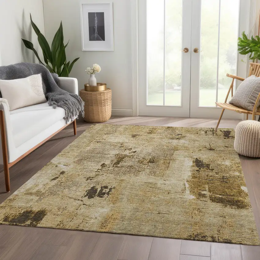 Beige Ivory And Taupe Abstract Washable Area Rug With UV Protection Photo 1