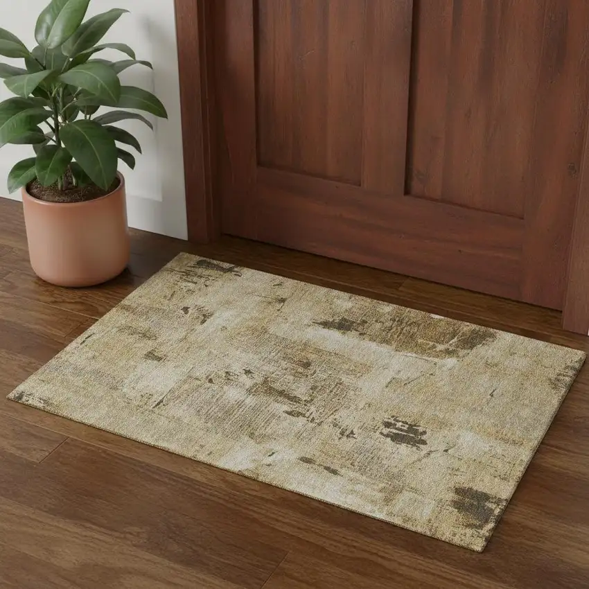 Beige Ivory And Taupe Abstract Washable Area Rug With UV Protection Photo 1