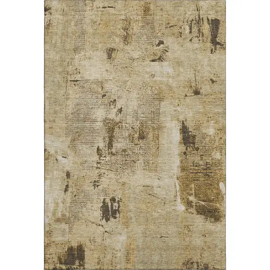 Beige Ivory And Taupe Abstract Washable Area Rug With UV Protection Photo 3