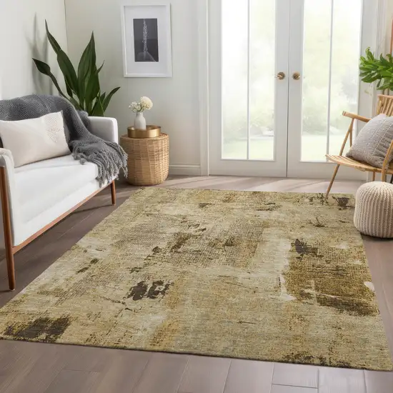 Beige Ivory And Taupe Abstract Washable Area Rug With UV Protection Photo 1