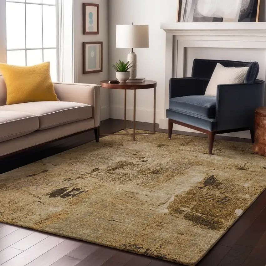 Beige Ivory And Taupe Abstract Washable Area Rug With UV Protection Photo 2