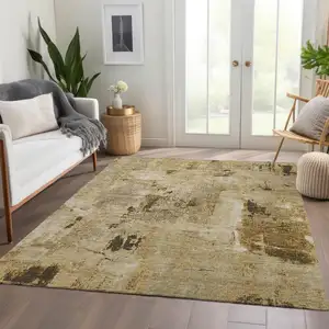 Photo of Beige Ivory And Taupe Abstract Washable Area Rug With UV Protection
